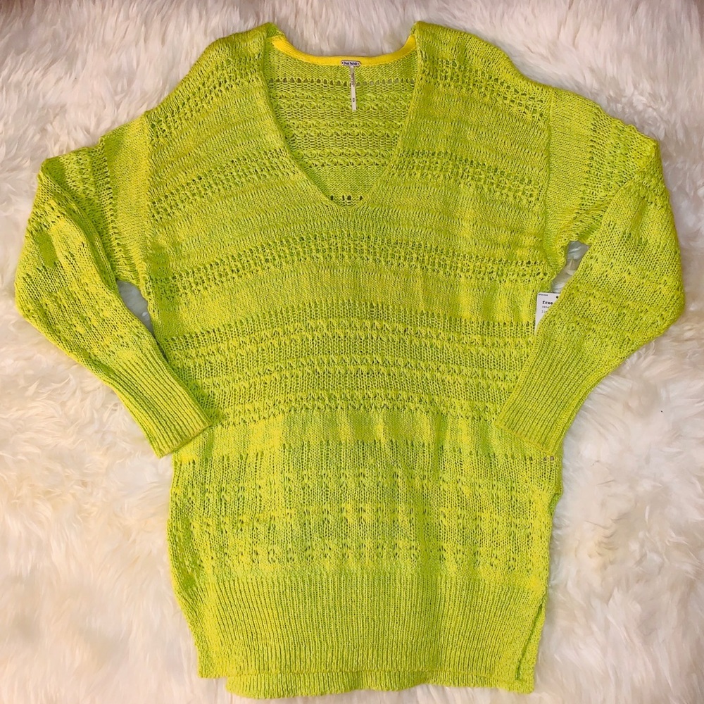 Free People Hot Tropics Lime Green V-Neck Sweater - Picture 8 of 13